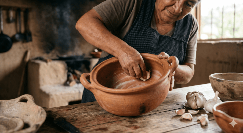 curar olla de barro con ajo